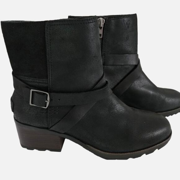 Sorel Cate Buckle Waterproof Leather Lug Sole Chunky Moto Ankle Bootie, Size 8.5 - Picture 2 of 12